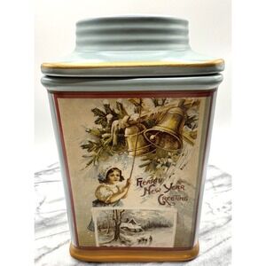 Christmas Cookie Jar Canister Vintage Style Christmas Greetings Sakura